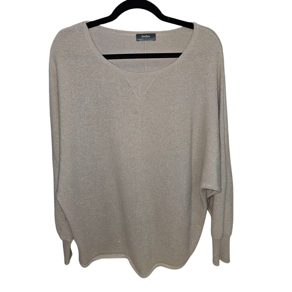 Neiman Marcus 83% Cashmere Sweater Womens L Gold Metallic Dolman Batwing Sleeve